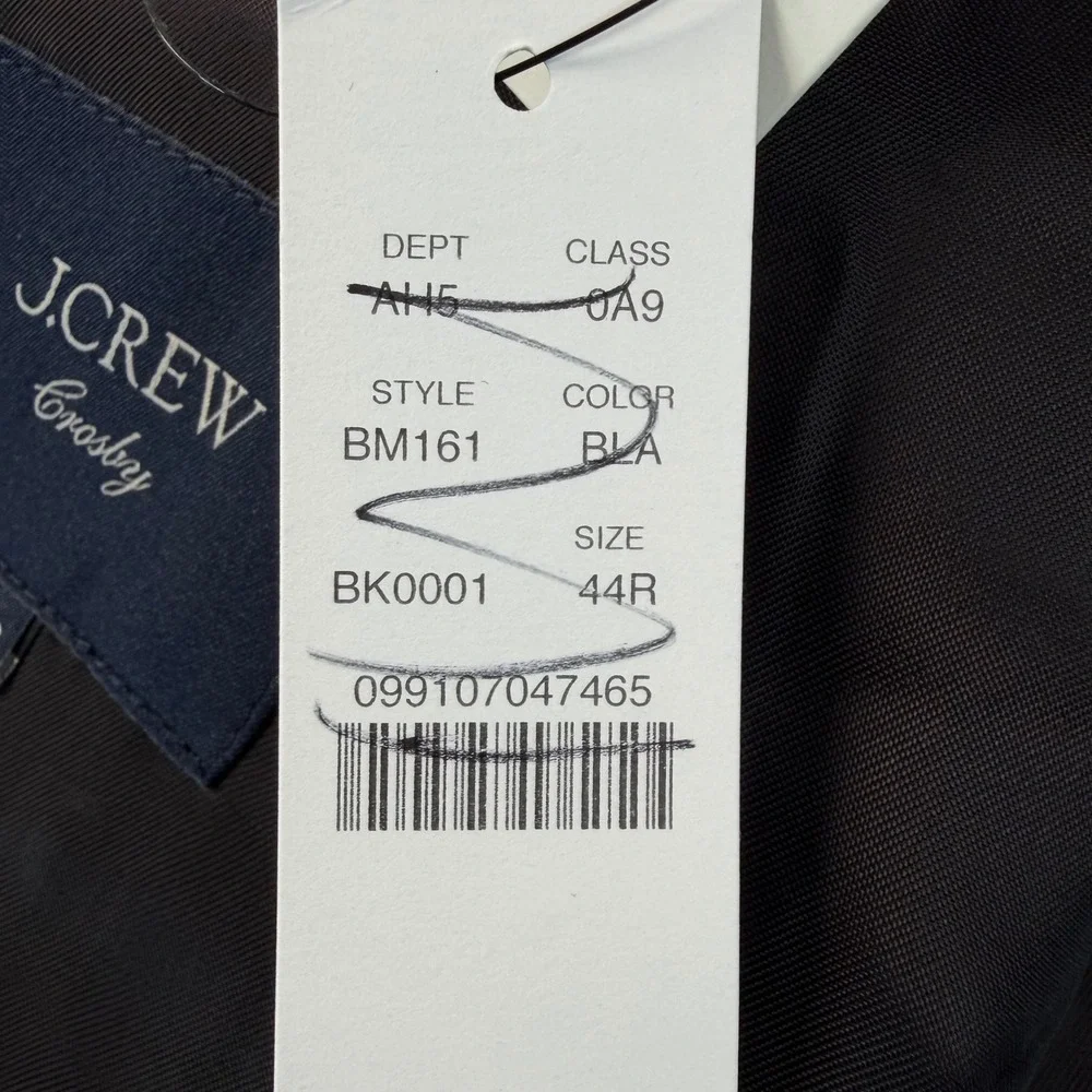 J.Crew Mens Size 44R Crosby Suit Jacket Black Loro Piana Italian Wool BM161 NWT